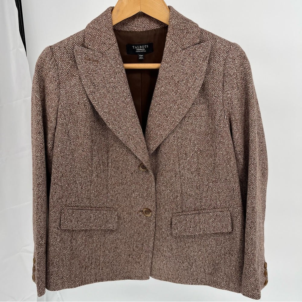 Talbots Brown Herringbone Blazer Size Women’s Petite 16WP Wool Blend Jacket